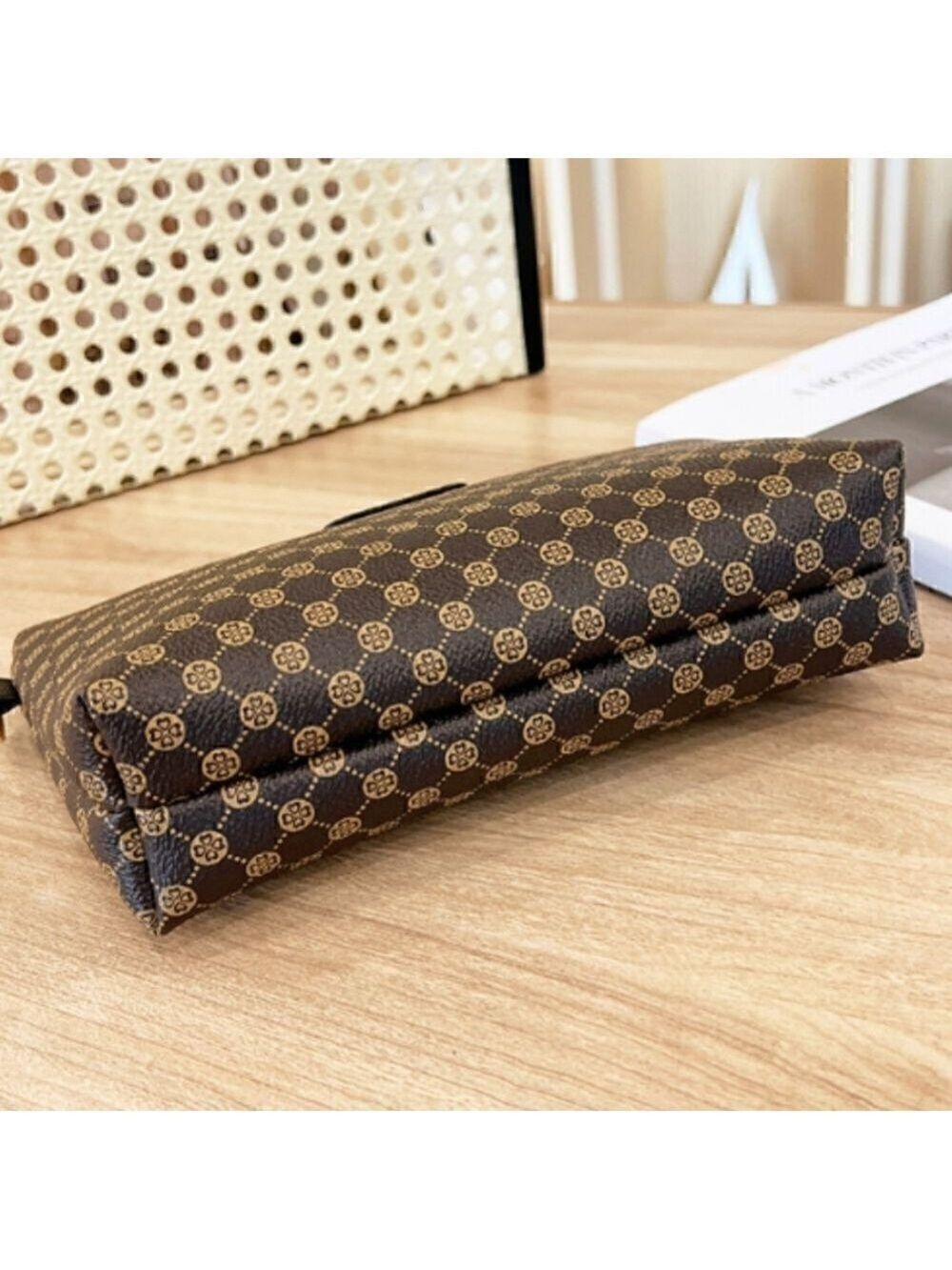 Mini Vegan Leather Print Monogram Square Zipper Crossbody - Picture 13 of 17